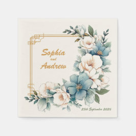 Golden Blue Blumen: Personalisierte HochzeitsNapki Serviette
