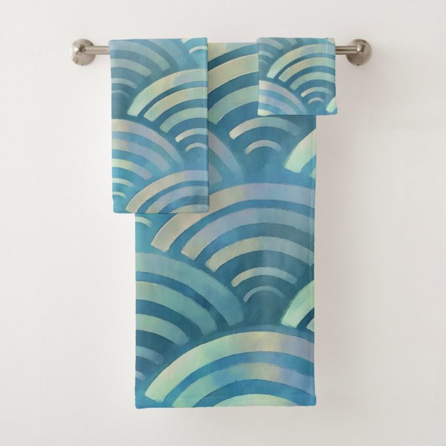 Golden Blue Fish Scales Muster Badhandtuch Set (Insitu)