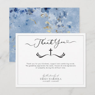 Golden Blue Floral Memorial Danke Karte
