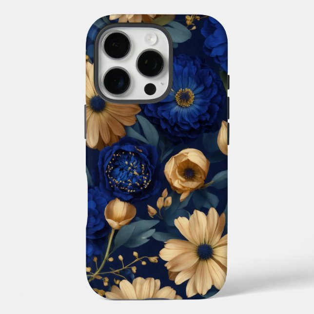 Golden & Blue Floral Opulence Case-Mate iPhone Hülle (Rückseite)