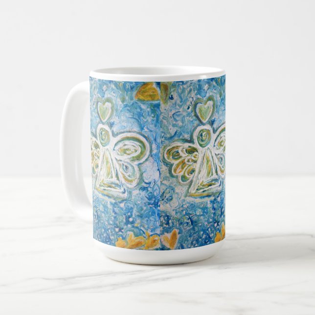 Golden Blue Guardian Angel Art Custom Coffee Cup Kaffeetasse (Vorderseite Links)
