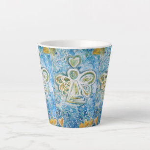 Golden Blue Guardian Angel Custom Latte Cup Tasse
