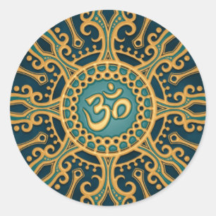 Golden Blue Om Star Runder Aufkleber