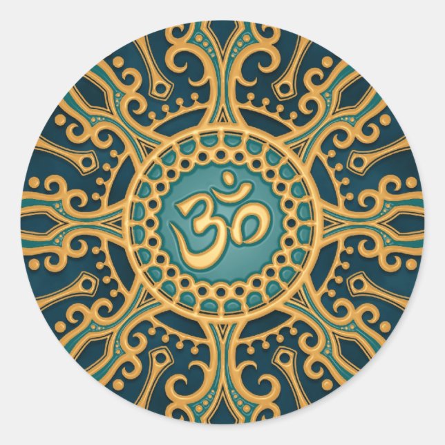 Golden Blue Om Star Runder Aufkleber (Vorderseite)