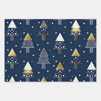 Golden Blue Pine Holiday Geschenkpapier Set