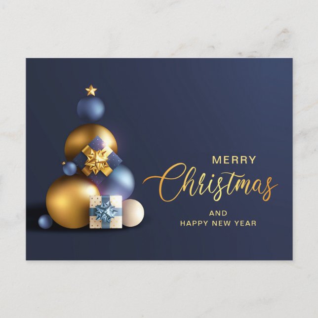 Golden Blue Weihnachts-Ornament Firmengrüße Postkarte (Vorderseite)