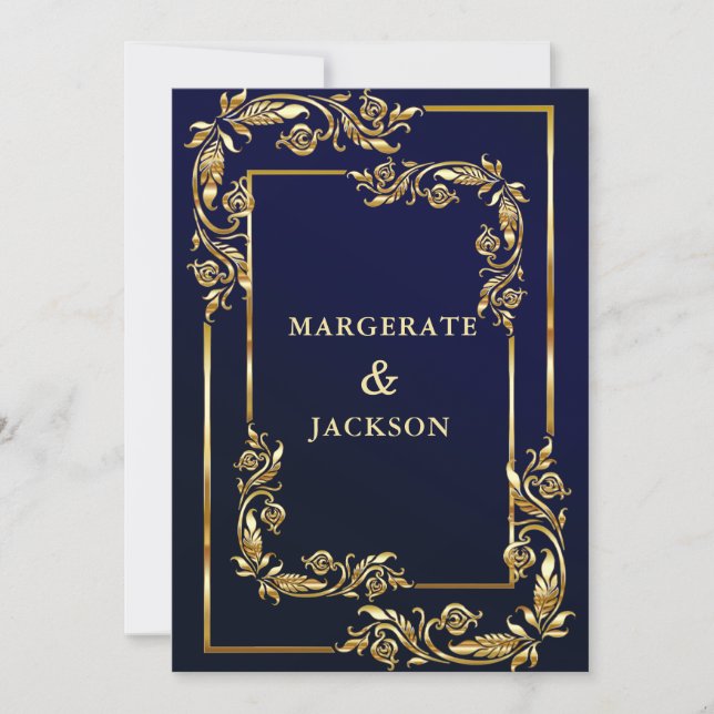 Golden Blume Kranz Rahmen elegantes Hochzeitsdesig Einladung (Vorderseite)