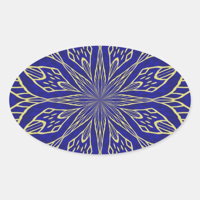 Golden Blume Mandala Ovaler Aufkleber (Vorderseite)