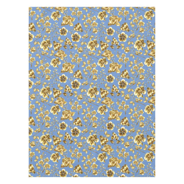 Golden Blume Muster B01 LBlue BG Tischdecke (Vorderseite)