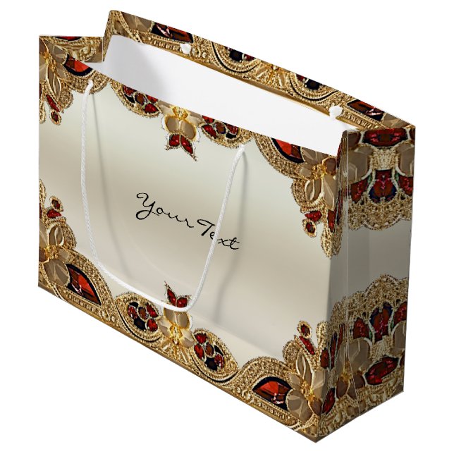 Golden Blume Red Gemstone Geschenktasche Große Geschenktüte (Vorderseite Schrägansicht)