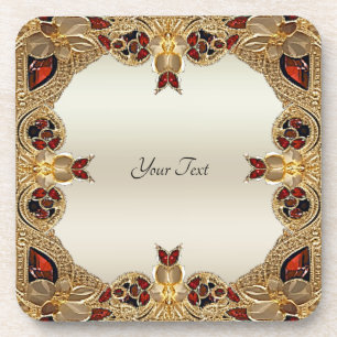 Golden Blume Red Gemstone Hard Plastic Untersetzer