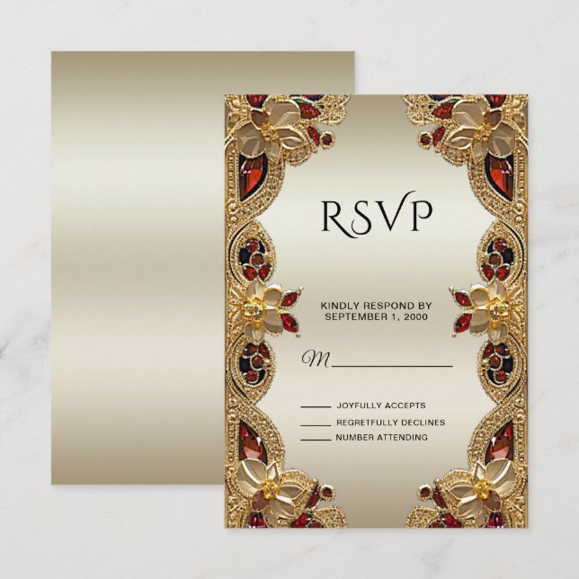 Golden Blume Red Gemstone Splendor RSVP Card (Vorne/Hinten)