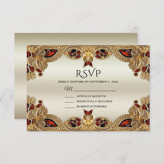 Golden Blume Red Gemstone Splendor RSVP Card (Vorne/Hinten)