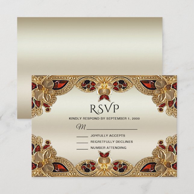 Golden Blume Red Gemstone Splendor RSVP Card Karte (Vorne/Hinten)