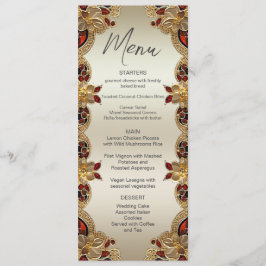 Golden Blume Red Gemstone Splendor Wedding Menu Menükarte