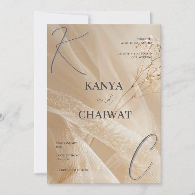Golden Blush Botanical Wedding Invitation Feiertagskarte (Vorderseite)