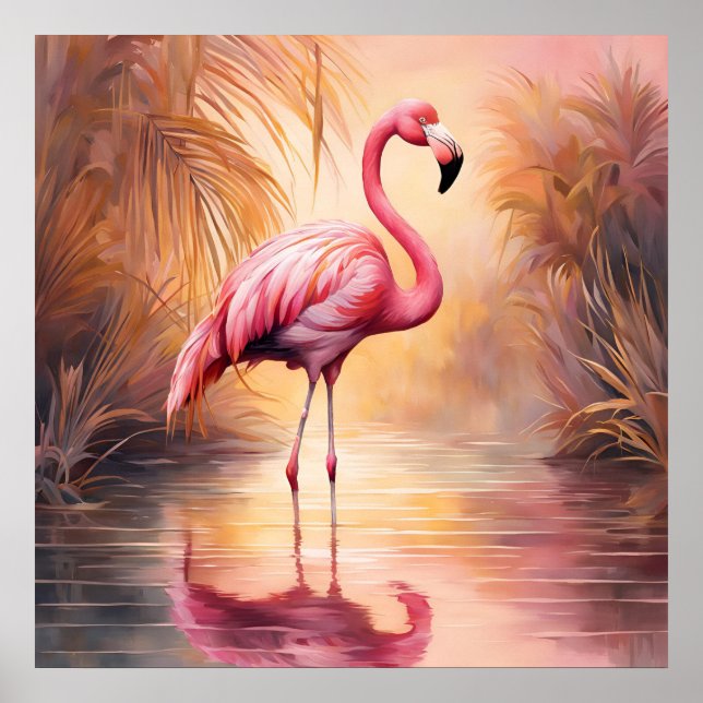 Golden Blush Flamingo Elegante Poster (Vorne)