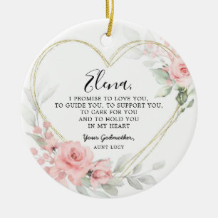 Golden Blush Pink Heart Geometric Godeltern Keramik Ornament