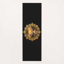 Golden Boho Mandala Mountain Sunset Art | Black Yogamatte