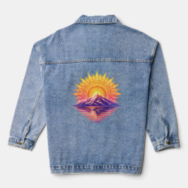 Golden Boho Mandala Sun Mountain Sunset Reflection Jeansjacke