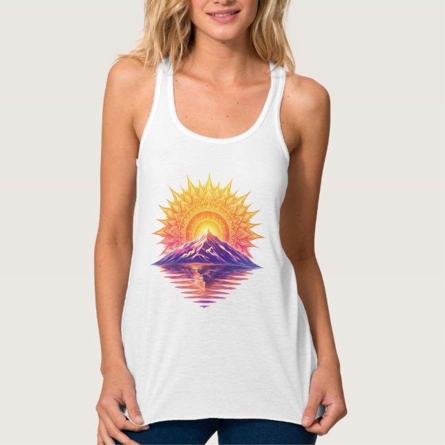 Golden Boho Mandala Sun Mountain Sunset Reflection Tank Top (Vorderseite)