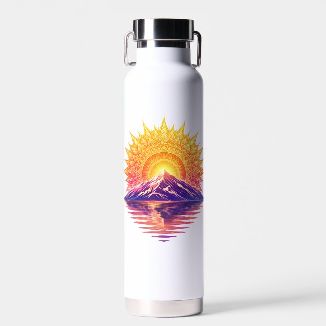 Golden Boho Mandala Sun Mountain Sunset Reflection Trinkflasche (Vorne)