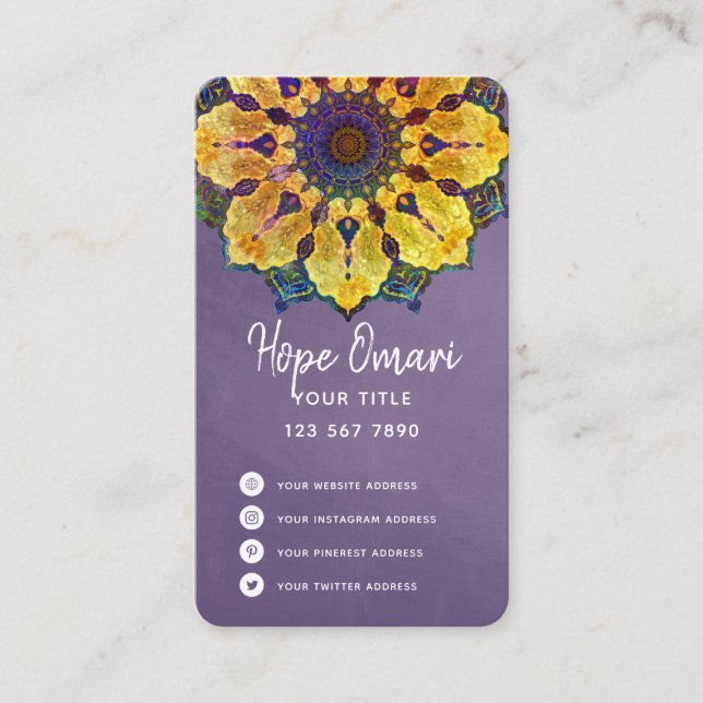 Golden Boho Mandala Visitenkarte (Vorderseite)