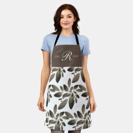 Golden Botanical Foliage Mit Monogramm Schürze