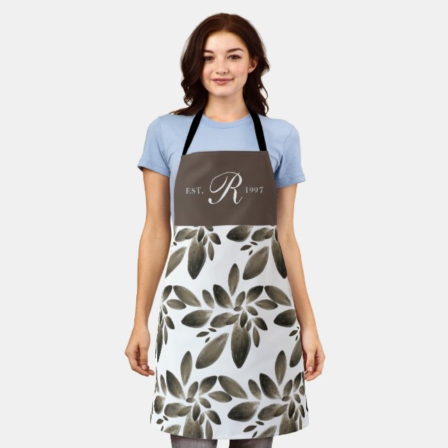 Golden Botanical Foliage Mit Monogramm Schürze (Getragen)