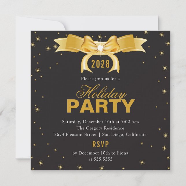 Golden Bow Holiday Party Einladung (Vorderseite)