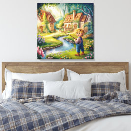 Golden Boy by Stream Painting Canvas Print Leinwanddruck