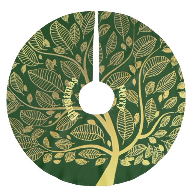 Golden Branch Greenerage Foliage Frohe Weihnachtsf Polyester Weihnachtsbaumdecke (Vorderseite)