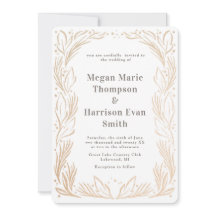Golden Branches Border Wedding Einladung White
