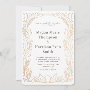 Golden Branches Border Wedding Einladung White