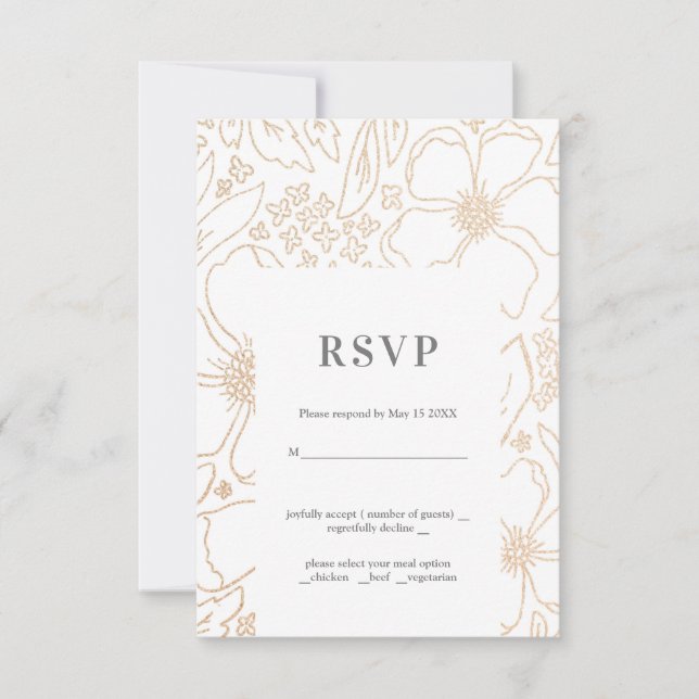 Golden Branches White Wedding RSVP Card (Vorderseite)