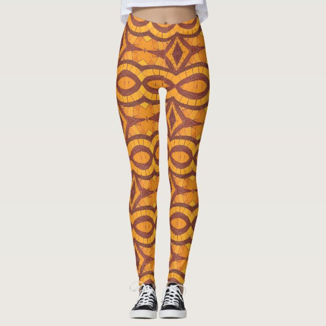 Golden braune geometrische Design kitty Stimmen Leggings (Vorderseite)