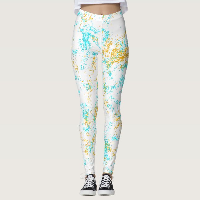 Golden Breeze Abstrakte Leggings - Aqua & Mustard  (Vorderseite)