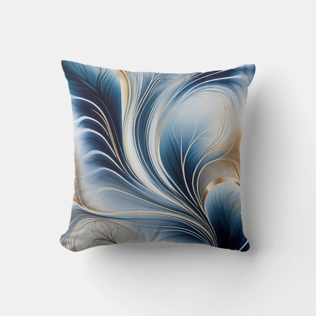 Golden Breeze - Flow of Blue and Gold Abstract Art Kissen (Vorderseite)