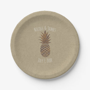 Golden Bronze Ananas Kraft Natural Tropical Pappteller