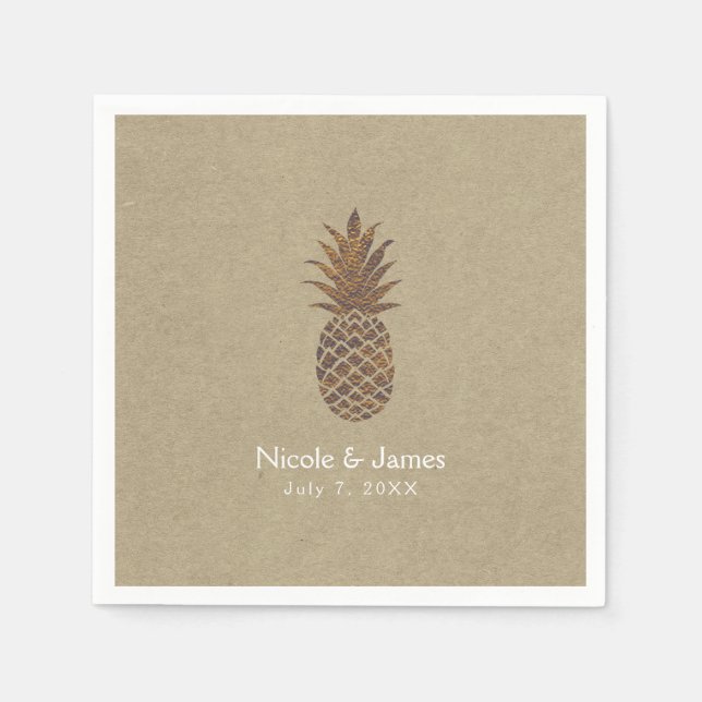 Golden Bronze Ananas Kraft Natural Tropical Serviette (Vorderseite)