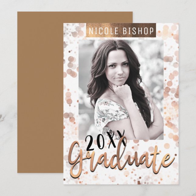 Golden Bronze Graduate Party Graduate Foto Einladung (Vorne/Hinten)