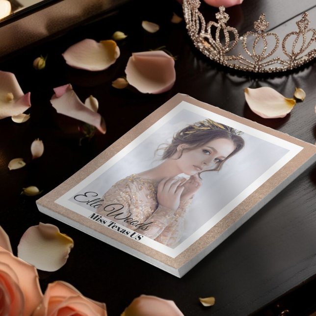 Golden Bronze Pageant Auto Notizblock (This custom pageant notepad features a sparkling golden bronze border with your photo and text)