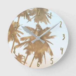 Golden Bronze Palms Beach Ombre Palm Trees Chic Runde Wanduhr