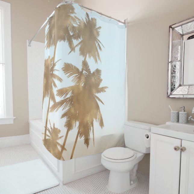 Golden Bronze Palms Beach Ombre Palmen Chic Duschvorhang (Beispiel)