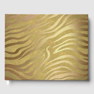 Golden Bronze Zebra Print Jungle Safari Glam Gästebuch