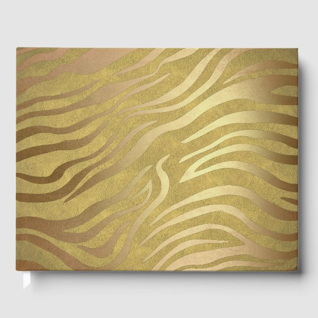 Golden Bronze Zebra Print Jungle Safari Glam Gästebuch (Vorderseite)