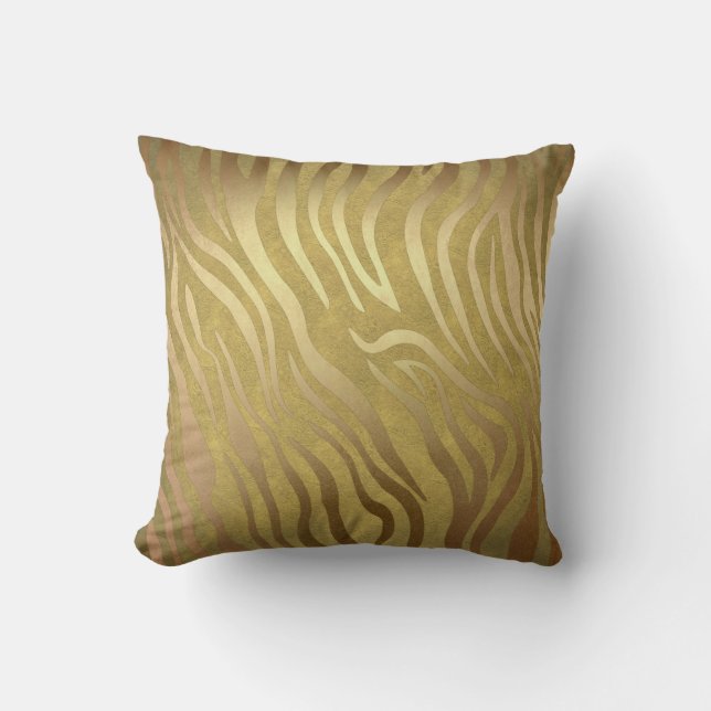 Golden Bronze Zebra Print Jungle Safari Glam Kissen (Vorderseite)
