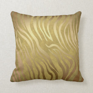 Golden Bronze Zebra Print Jungle Safari Glam Kissen