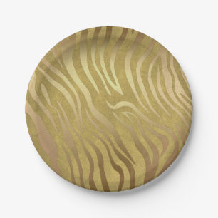 Golden Bronze Zebra Print Jungle Safari Glam Pappteller