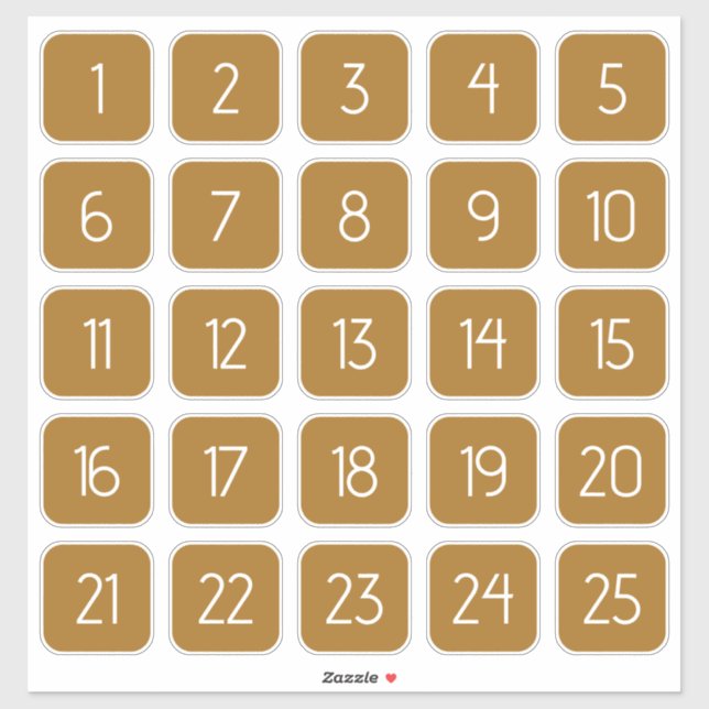 Golden Brown Customizable Square Number Stickers  Aufkleber (Blatt)